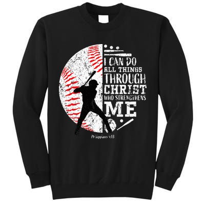 Cool Baseball Player Christian Bible Verse Tall Sweatshirt