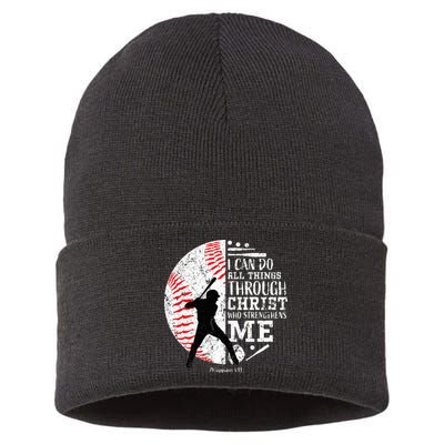 Cool Baseball Player Christian Bible Verse Sustainable Knit Beanie