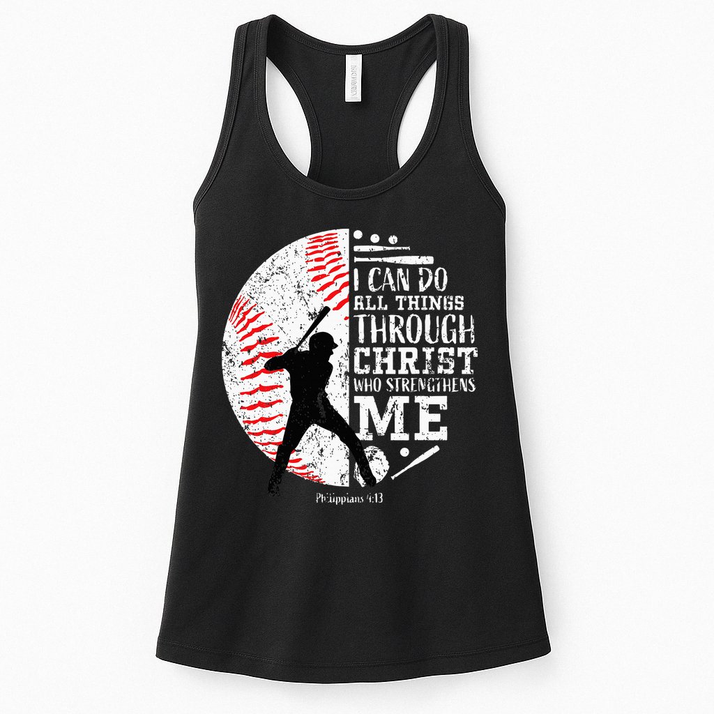 Cool Baseball Player Christian Bible Verse Womens Tank Top