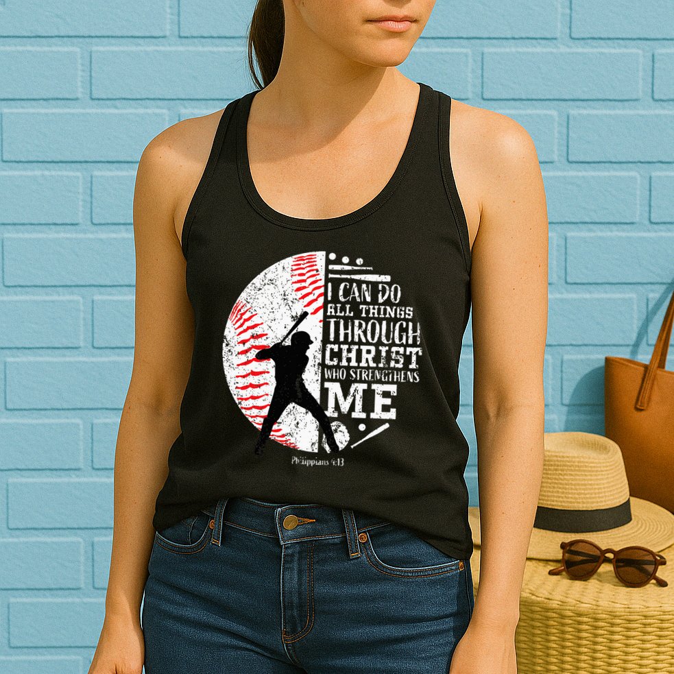 Cool Baseball Player Christian Bible Verse Womens Tank Top