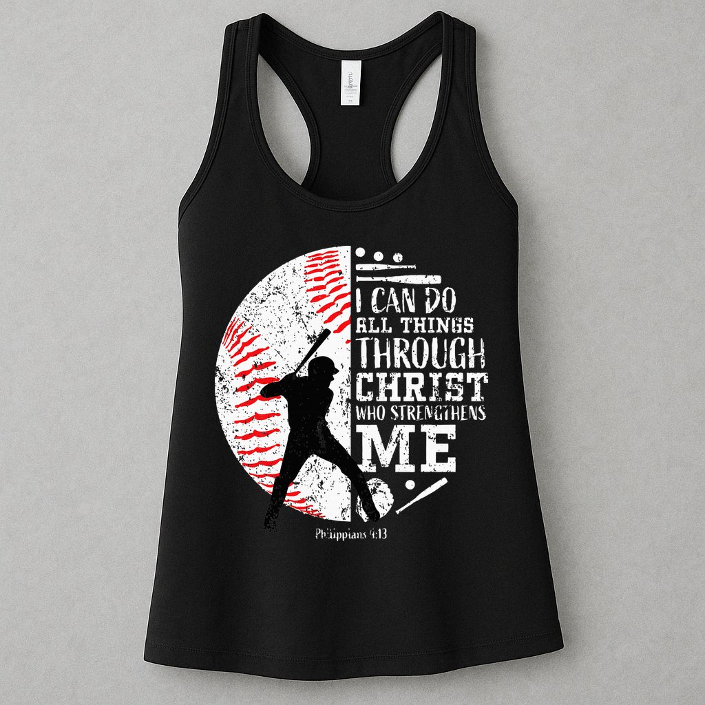 Cool Baseball Player Christian Bible Verse Womens Tank Top