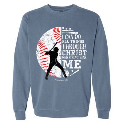 Cool Baseball Player Christian Bible Verse Garment-Dyed Sweatshirt