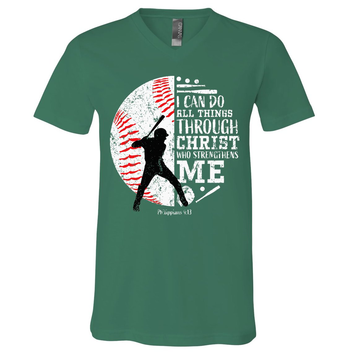Cool Baseball Player Christian Bible Verse V-Neck T-Shirt