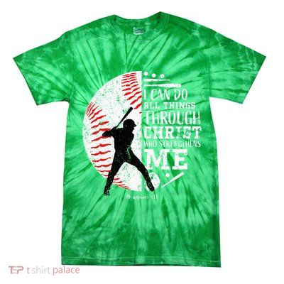 Cool Baseball Player Christian Bible Verse Tie-Dye T-Shirt