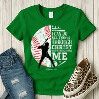 Cool Baseball Player Christian Bible Verse Womens T-Shirt