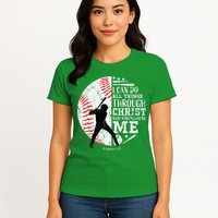 Cool Baseball Player Christian Bible Verse Womens T-Shirt