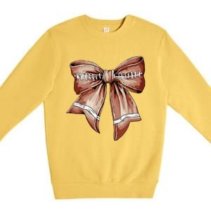 Coquette Bow Pumpkin American Football Thanksgiving Autumn Premium Crewneck Sweatshirt