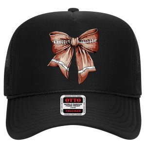 Coquette Bow Pumpkin American Football Thanksgiving Autumn High Crown Mesh Back Trucker Hat