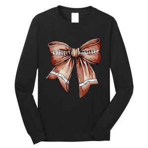 Coquette Bow Pumpkin American Football Thanksgiving Autumn Long Sleeve Shirt