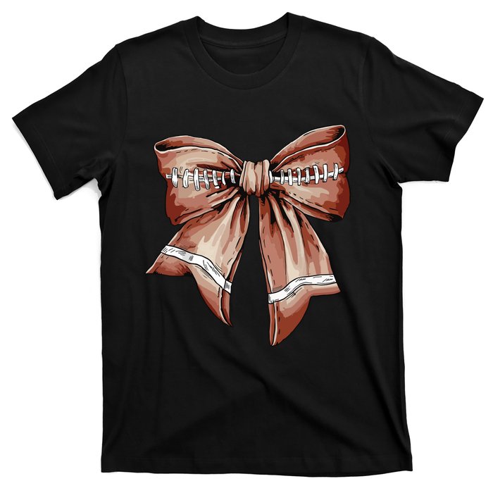 Coquette Bow Pumpkin American Football Thanksgiving Autumn T-Shirt