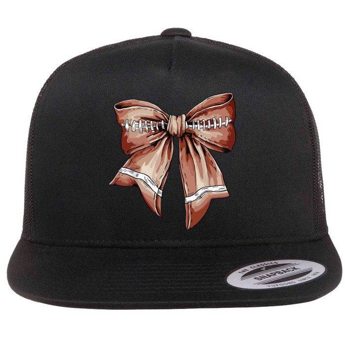 Coquette Bow Pumpkin American Football Thanksgiving Autumn Flat Bill Trucker Hat