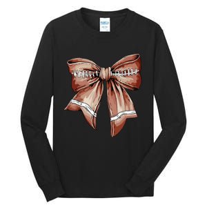 Coquette Bow Pumpkin American Football Thanksgiving Autumn Tall Long Sleeve T-Shirt