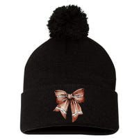 Coquette Bow Pumpkin American Football Thanksgiving Autumn Pom Pom 12in Knit Beanie