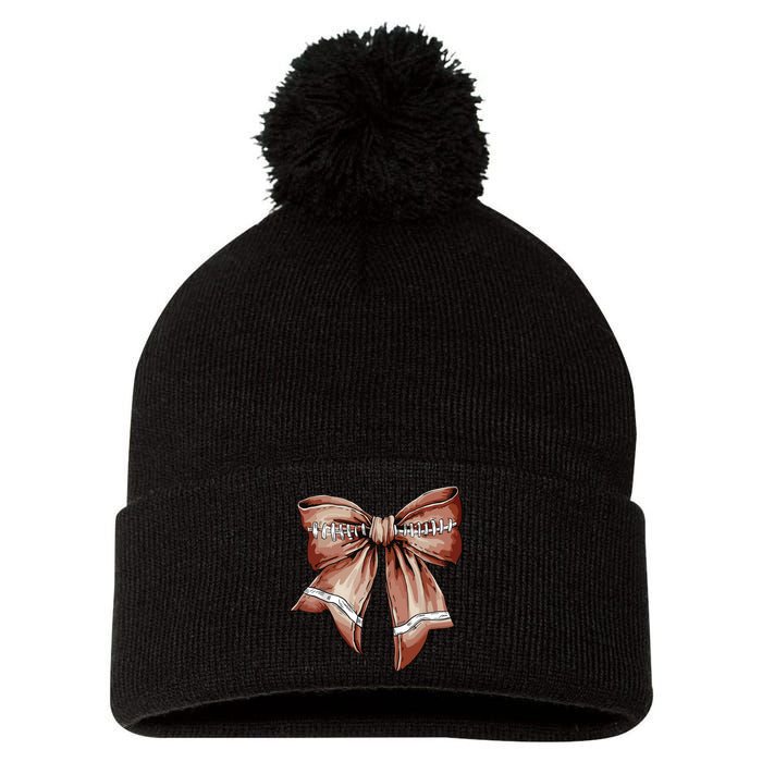 Coquette Bow Pumpkin American Football Thanksgiving Autumn Pom Pom 12in Knit Beanie