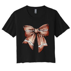 Coquette Bow Pumpkin American Football Thanksgiving Autumn Women's Crop Top Tee