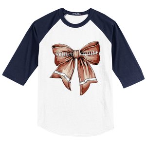 Coquette Bow Pumpkin American Football Thanksgiving Autumn Baseball Sleeve Shirt