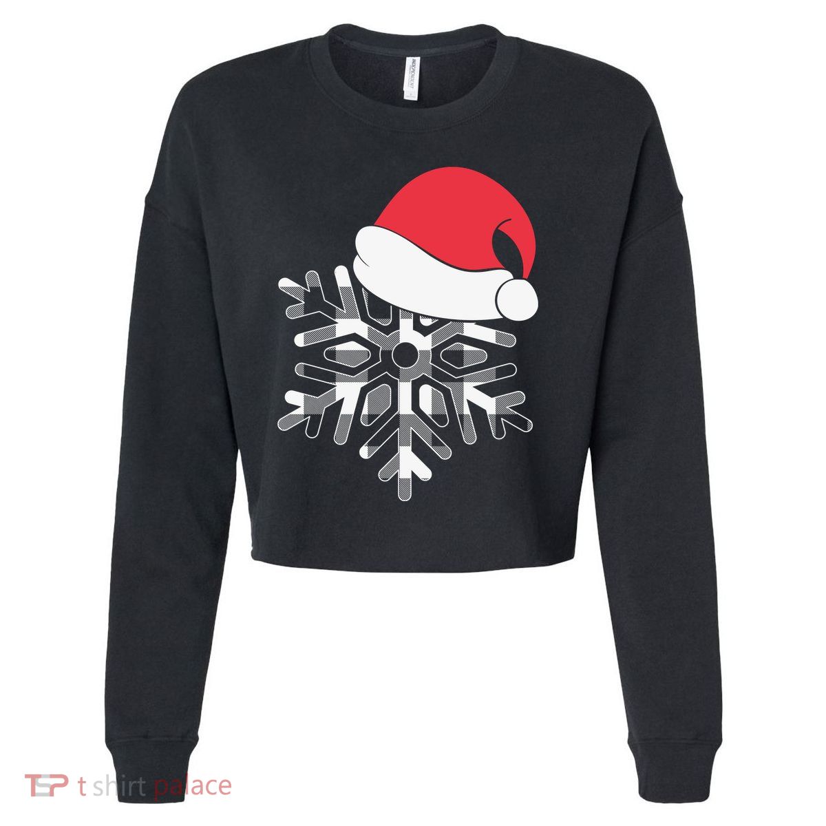 Christmas Buffalo Plaid Snowflake Cropped Pullover Crew