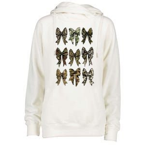 Camouflage Bow Pattern Graphic Womens Funnel Neck Pullover Hood