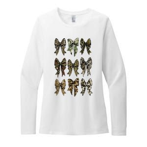 Camouflage Bow Pattern Graphic Womens CVC Long Sleeve Shirt