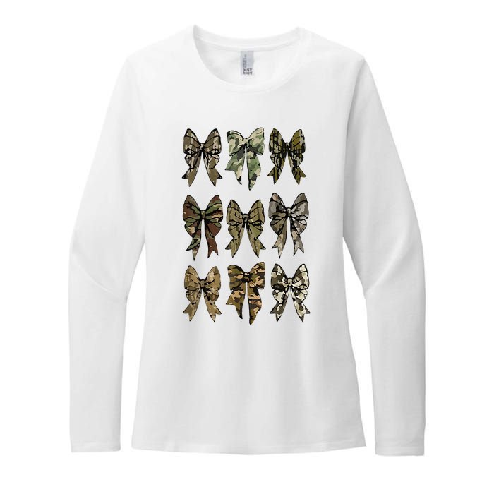 Camouflage Bow Pattern Graphic Womens CVC Long Sleeve Shirt