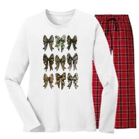 Camouflage Bow Pattern Graphic Women's Long Sleeve Flannel Pajama Set 