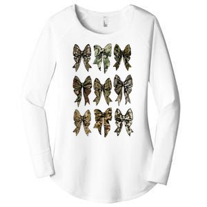 Camouflage Bow Pattern Graphic Women's Perfect Tri Tunic Long Sleeve Shirt