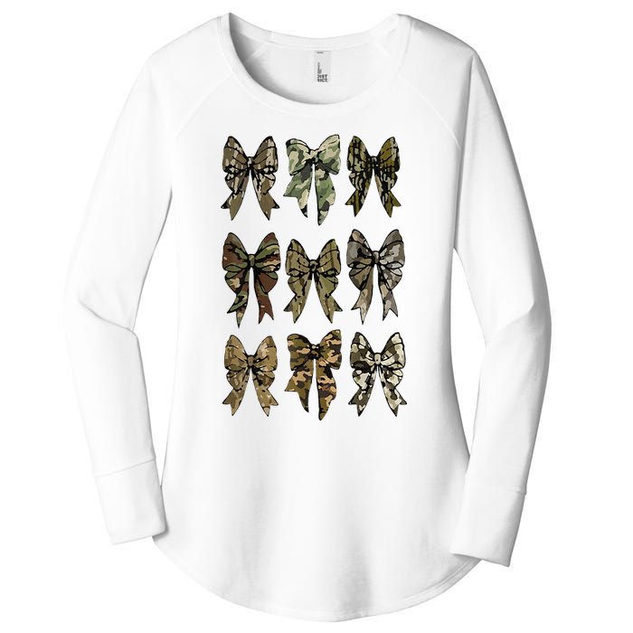 Camouflage Bow Pattern Graphic Women's Perfect Tri Tunic Long Sleeve Shirt