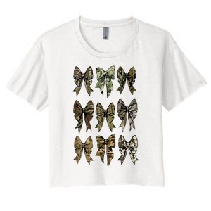 Camouflage Bow Pattern Graphic Women's Crop Top Tee