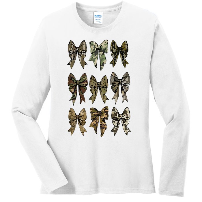 Camouflage Bow Pattern Graphic Ladies Long Sleeve Shirt