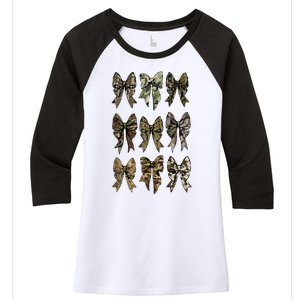 Camouflage Bow Pattern Graphic Women's Tri-Blend 3/4-Sleeve Raglan Shirt