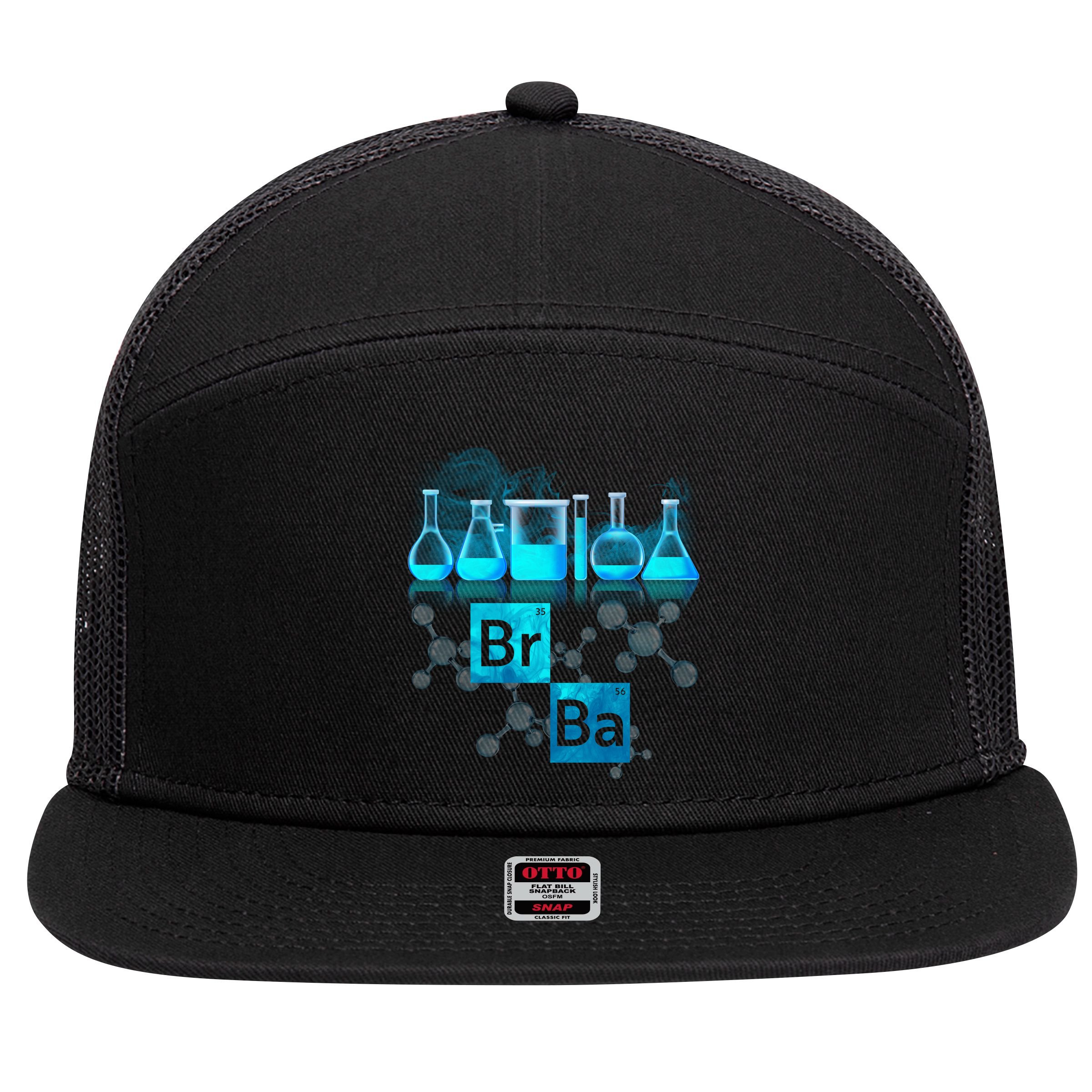 Chemistry Beakers Periodic Table Elements Br Ba 7 Panel Mesh Trucker Snapback Hat