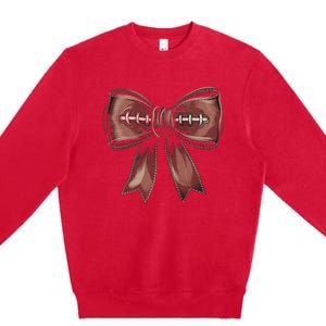 Coquette Bow Pumpkin American Football Autumn Thanksgiving Premium Crewneck Sweatshirt