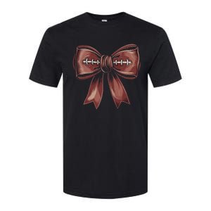 Coquette Bow Pumpkin American Football Autumn Thanksgiving Softstyle CVC T-Shirt