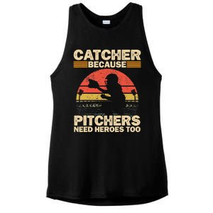 Catcher Because Pitchers Need Heroes Too Baseball Ladies PosiCharge Tri-Blend Wicking Tank