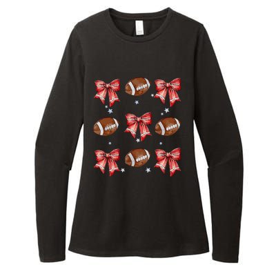 Coquette Bow Pumpkin American Football Thanksgiving Autumn Womens CVC Long Sleeve Shirt