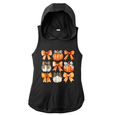 Coquette Bow Pumpkin Season Thanksgiving Autumn Fall Leaves Ladies PosiCharge Tri-Blend Wicking Draft Hoodie Tank