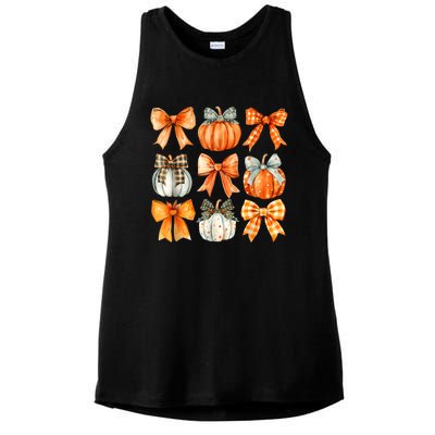 Coquette Bow Pumpkin Season Thanksgiving Autumn Fall Leaves Ladies PosiCharge Tri-Blend Wicking Tank