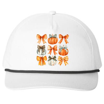 Coquette Bow Pumpkin Season Thanksgiving Autumn Fall Leaves Snapback Five-Panel Rope Hat