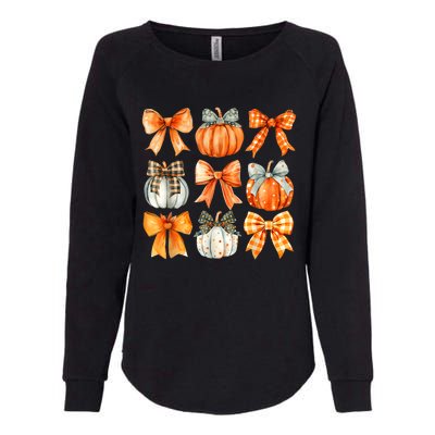 Coquette Bow Pumpkin Season Thanksgiving Autumn Fall Leaves Womens California Wash Sweatshirt