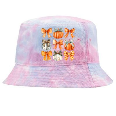 Coquette Bow Pumpkin Season Thanksgiving Autumn Fall Leaves Tie-Dyed Bucket Hat