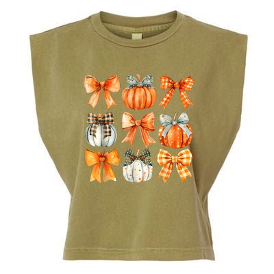 Coquette Bow Pumpkin Season Thanksgiving Autumn Fall Leaves Garment-Dyed Women's Muscle Tee