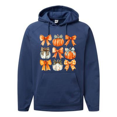 Coquette Bow Pumpkin Season Thanksgiving Autumn Fall Leaves Performance Fleece Hoodie