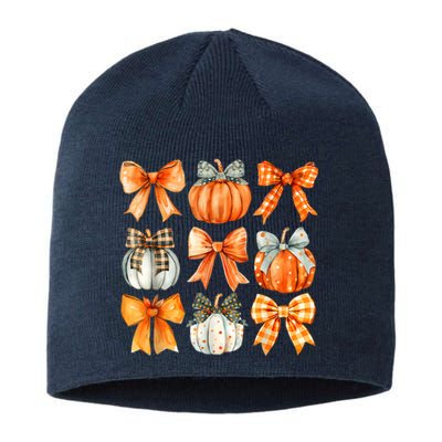 Coquette Bow Pumpkin Season Thanksgiving Autumn Fall Leaves Sustainable Beanie