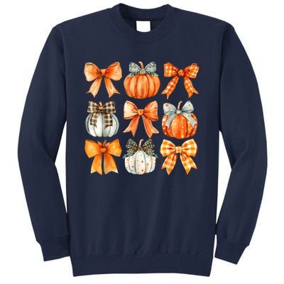 Coquette Bow Pumpkin Season Thanksgiving Autumn Fall Leaves Tall Sweatshirt