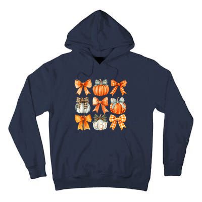 Coquette Bow Pumpkin Season Thanksgiving Autumn Fall Leaves Tall Hoodie