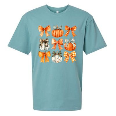 Coquette Bow Pumpkin Season Thanksgiving Autumn Fall Leaves Sueded Cloud Jersey T-Shirt