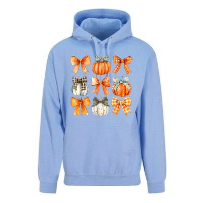 Coquette Bow Pumpkin Season Thanksgiving Autumn Fall Leaves Unisex Surf Hoodie