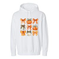 Coquette Bow Pumpkin Season Thanksgiving Autumn Fall Leaves Garment-Dyed Fleece Hoodie