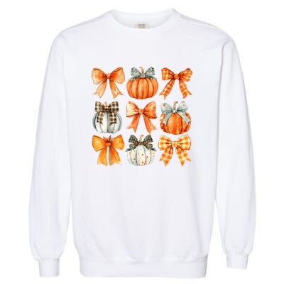 Coquette Bow Pumpkin Season Thanksgiving Autumn Fall Leaves Garment-Dyed Sweatshirt