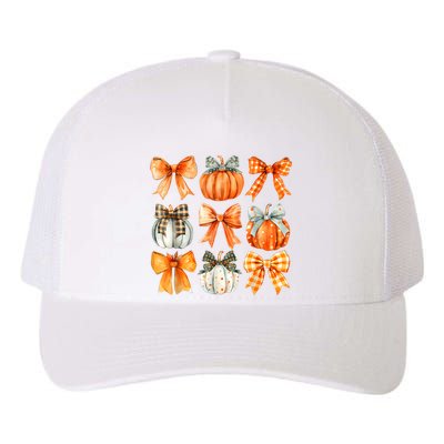 Coquette Bow Pumpkin Season Thanksgiving Autumn Fall Leaves Yupoong Adult 5-Panel Trucker Hat